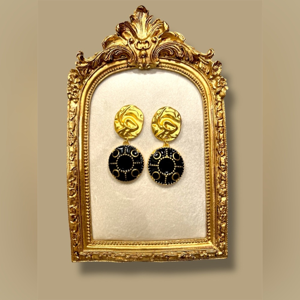 Gold and Black Statement Earrings